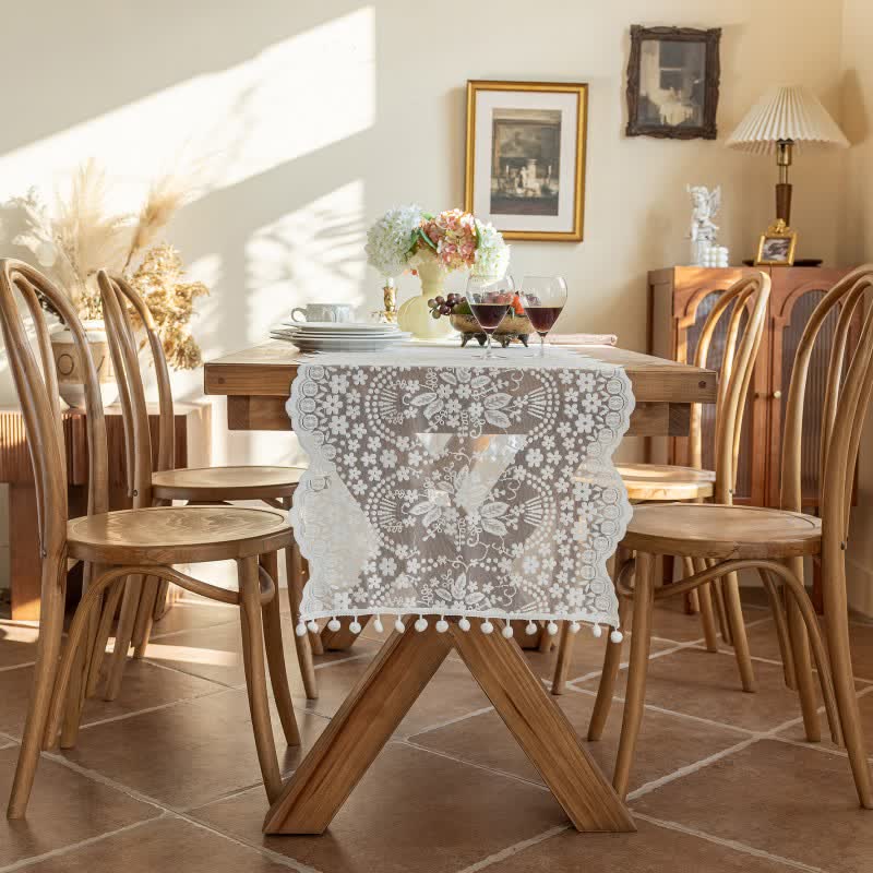 Runner da tavola con nappe di pizzo a foglie floreali - Bianco - 45 cm x 300 cm - image 1