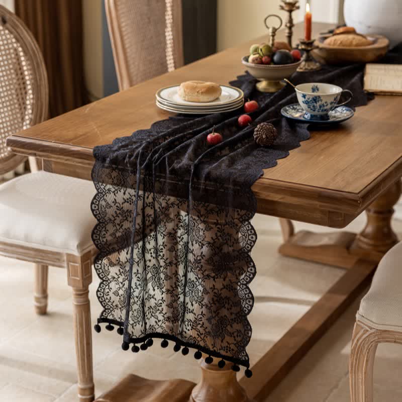 Elegante runner da tavola con nappe in pizzo floreale. - image 7