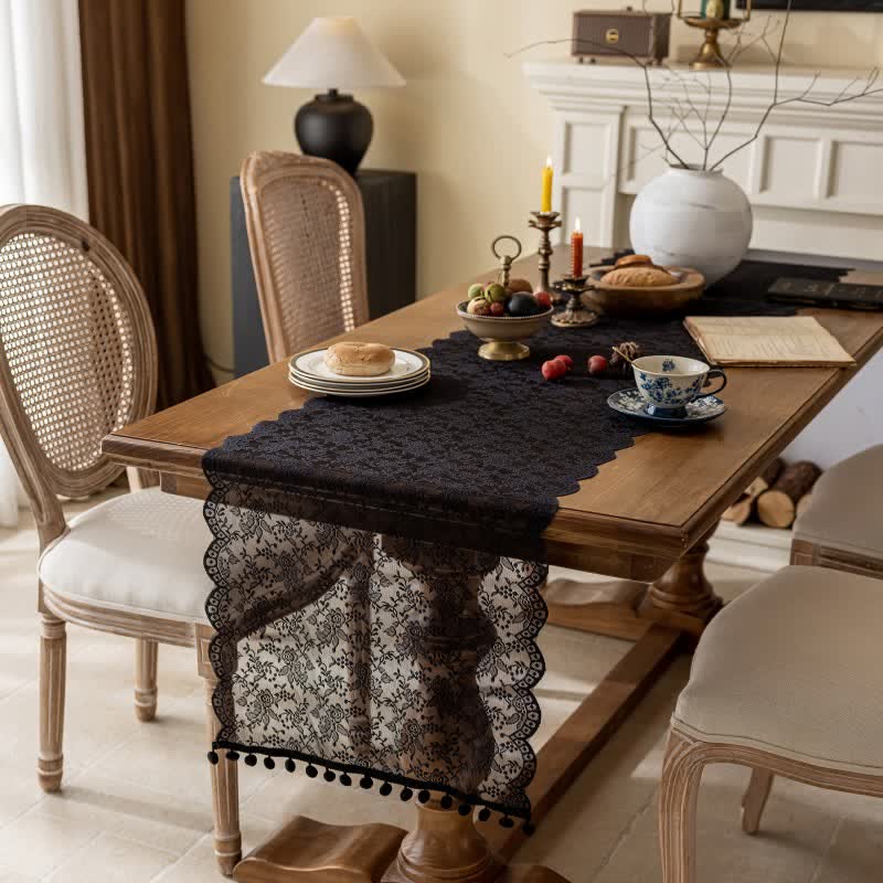 Elegante runner da tavola con nappe in pizzo floreale. - Nero - 45 cm x 300 cm - image 4