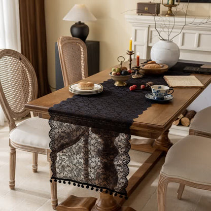 Elegante runner da tavola con nappe in pizzo floreale. - Nero - 45 cm x 300 cm - image 4