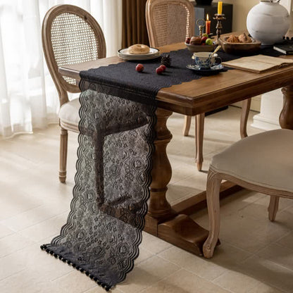Runner da tavola con nappe in pizzo jacquard a rose - image 6