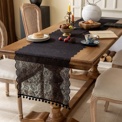 Runner da tavola con nappe in pizzo jacquard a rose - image 9