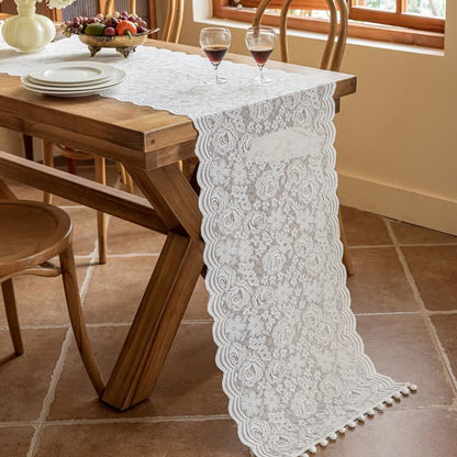 Runner da tavola con nappe in pizzo jacquard a rose - image 3