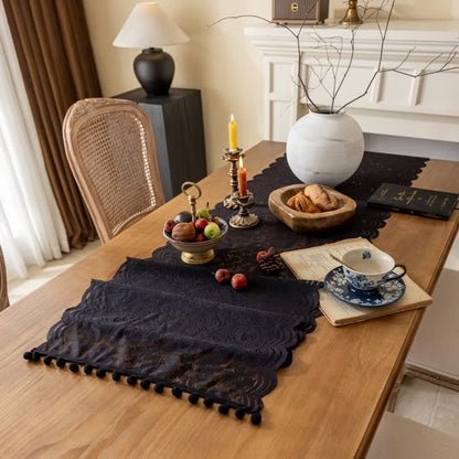 Runner da tavola con nappe in pizzo jacquard a rose - image 10
