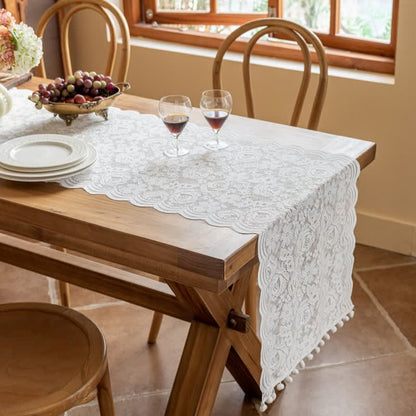 Runner da tavola con nappe in pizzo jacquard a rose - image 4