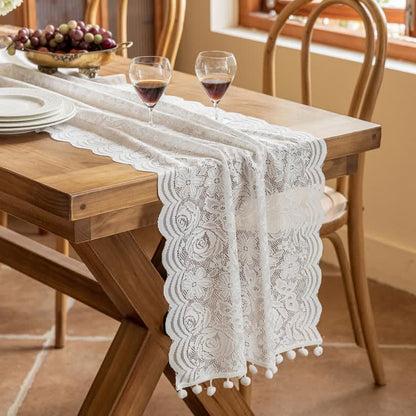 Runner da tavola con nappe in pizzo jacquard a rose - image 5