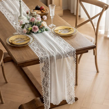 Runner da tavola in pizzo jacquard floreale - Bianco - 45 cm x 300 cm - image 0