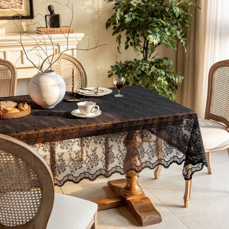 Tovaglia in pizzo jacquard floreale con bordo smerlato - image 10