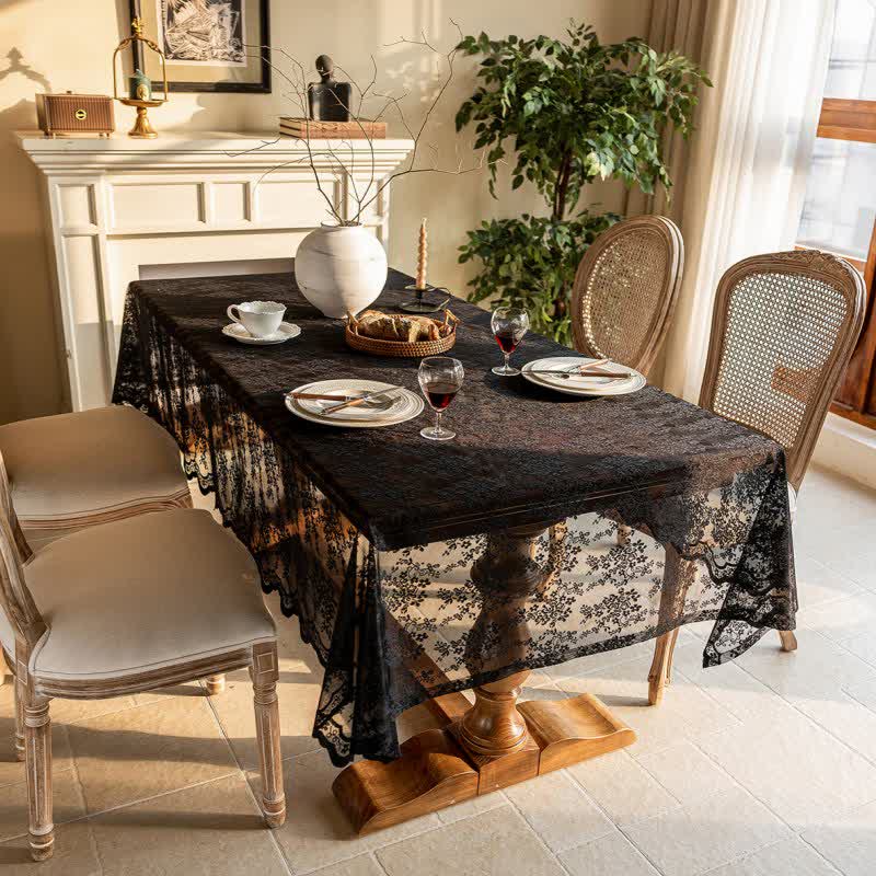 Tovaglia in pizzo jacquard floreale con bordo smerlato - image 11