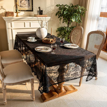 Tovaglia in pizzo jacquard floreale con bordo smerlato - image 11