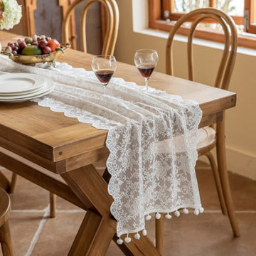Elegante runner da tavola con nappe in pizzo floreale. - Bianco - 45 cm x 300 cm - image 0