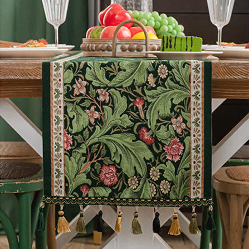 Runner da tavola con nappe jacquard a motivo di foglie tropicali - image 2