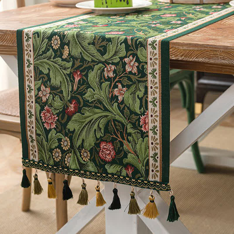 Runner da tavola con nappe jacquard a motivo di foglie tropicali - image 3