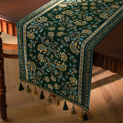 Runner da tavola vintage con nappe in jacquard a motivo rami. - image 7