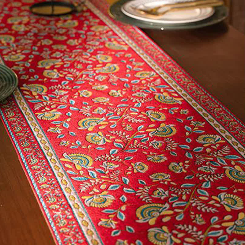 Runner da tavola vintage con nappe in jacquard a motivo rami. - image 4