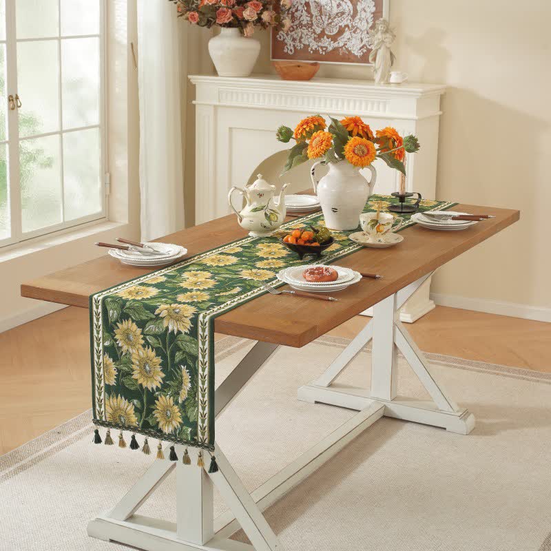 Runner da tavola jacquard con nappe e motivo girasole. - image 3