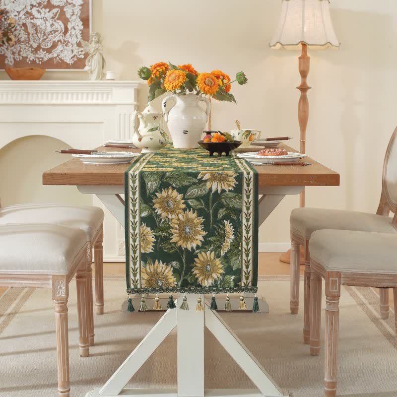 Runner da tavola jacquard con nappe e motivo girasole. - image 4