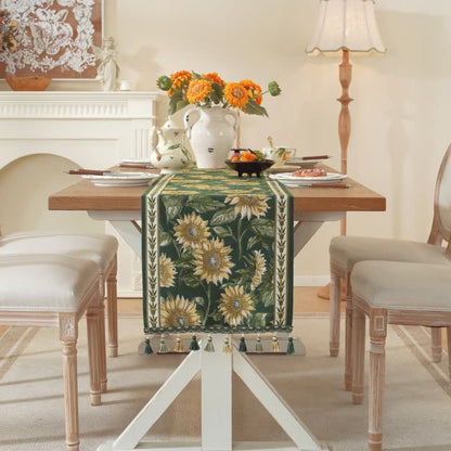 Runner da tavola jacquard con nappe e motivo girasole. - image 4