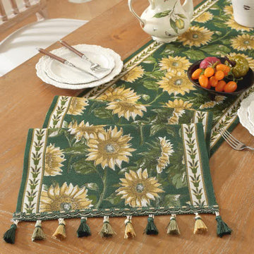 Runner da tavola jacquard con nappe e motivo girasole. - 35cm x 300cm - image 0