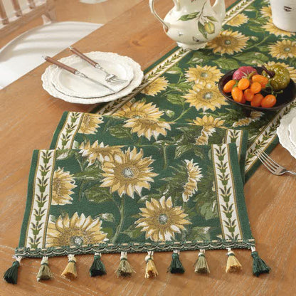 Runner da tavola jacquard con nappe e motivo girasole. - 35cm x 300cm - image 0
