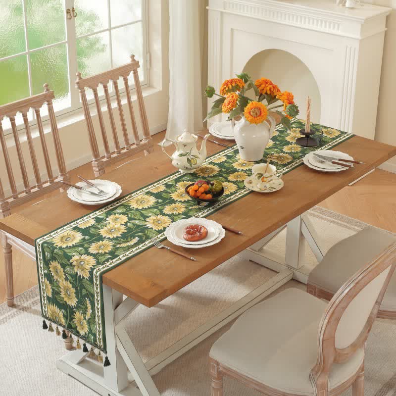 Runner da tavola jacquard con nappe e motivo girasole. - image 2