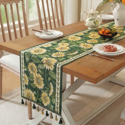 Runner da tavola jacquard con nappe e motivo girasole. - image 1