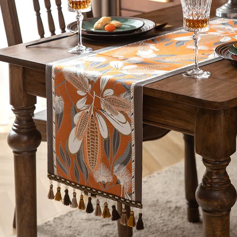 Runner da tavola artistico in jacquard di mais con nappe - Arancia - 35cm x 300cm - image 0