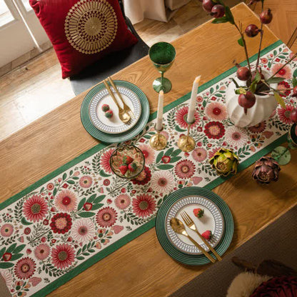 Runner da tavola con nappe in jacquard a fiori rosa - image 2