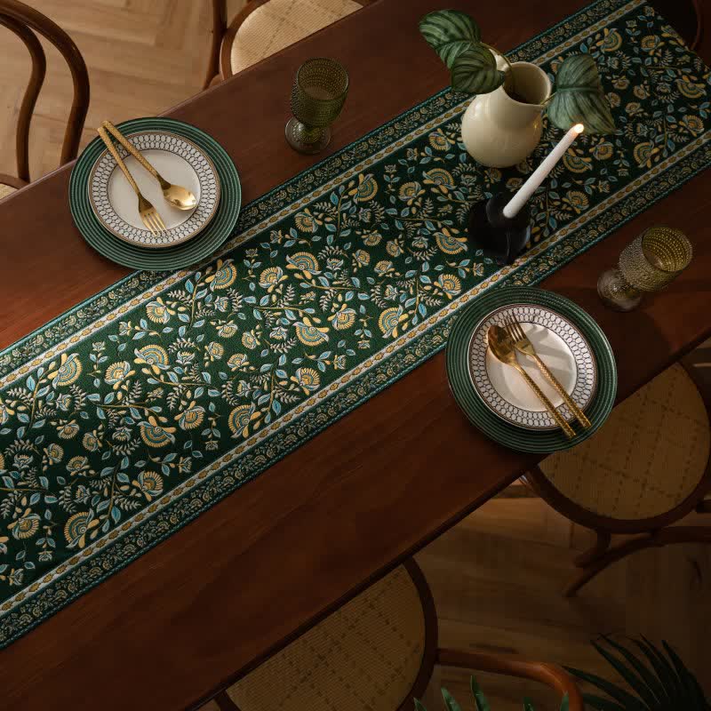 Runner da tavola vintage con nappe in jacquard a motivo rami. - image 6