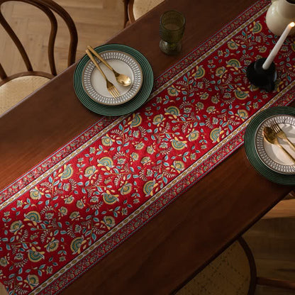 Runner da tavola vintage con nappe in jacquard a motivo rami. - image 3
