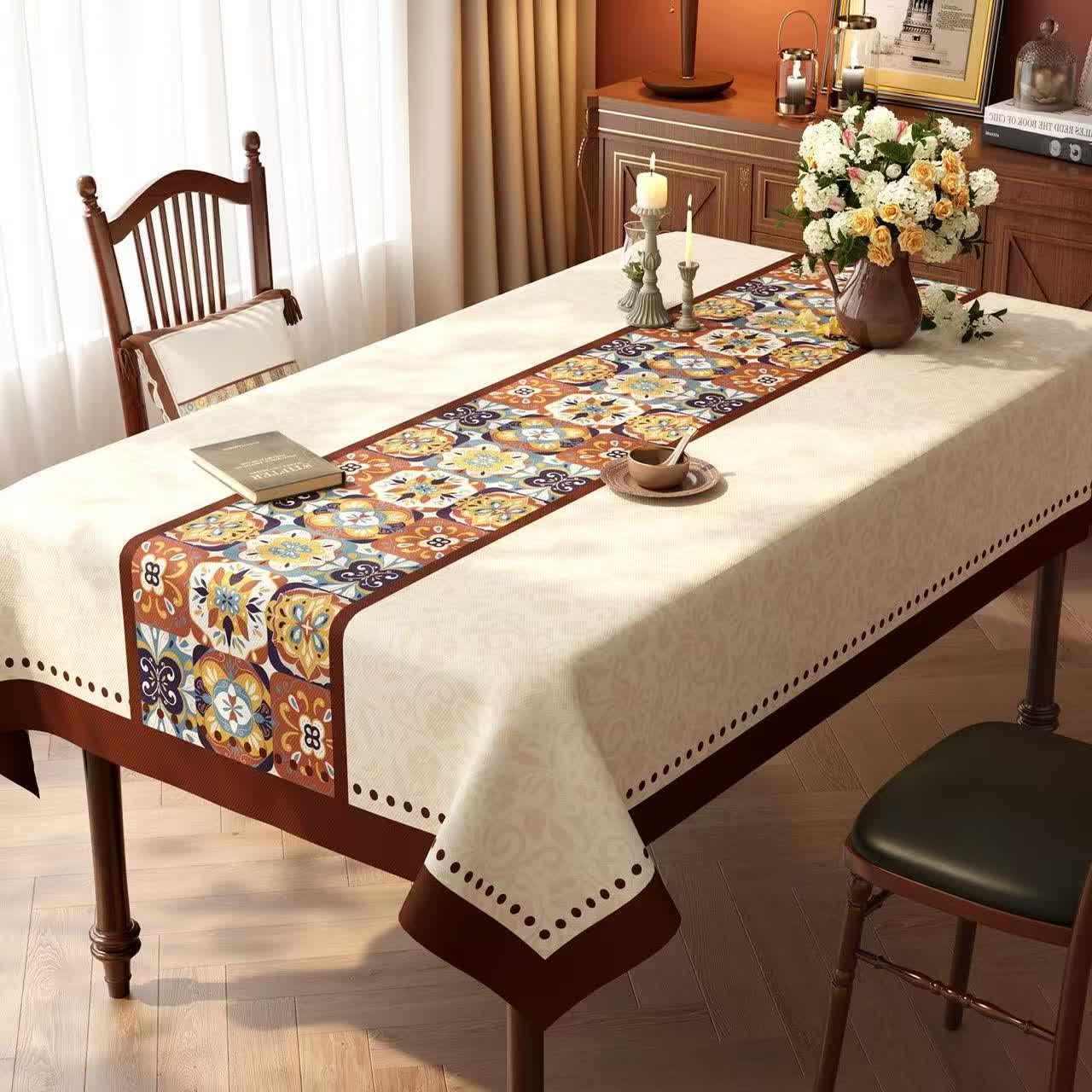 Tovaglia in stile boho marocchino con motivo a patchwork di piastrelle. - C - 140cm x 220cm - image 2