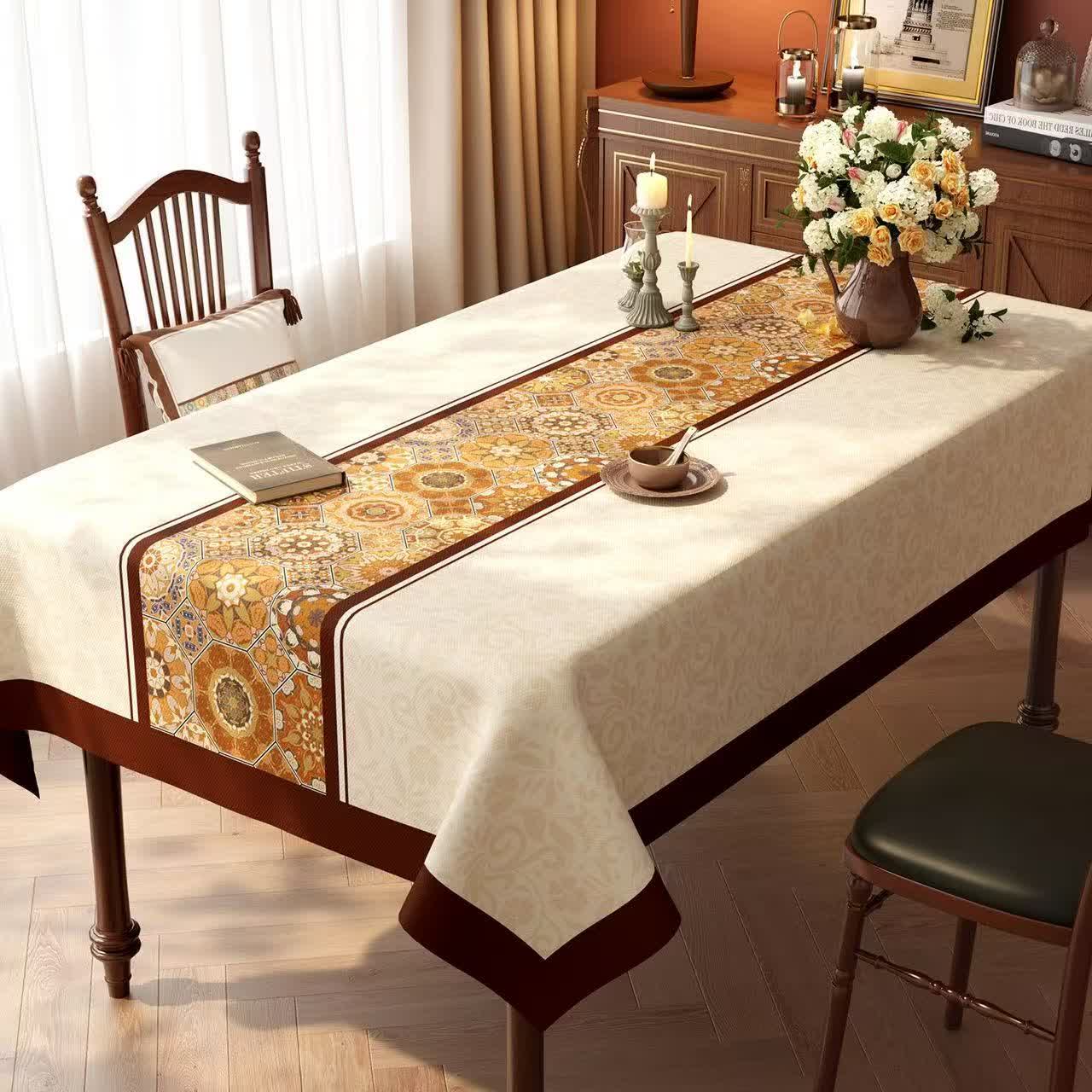 Tovaglia in stile boho marocchino con motivo a patchwork di piastrelle. - D - 140cm x 220cm - image 3