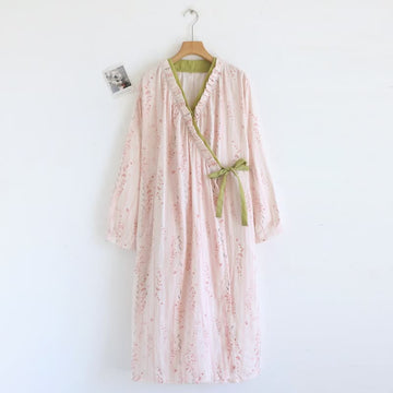 Kimono da notte in garza di cotone con stampa floreale a piccoli motivi - Rosa - L - image 0