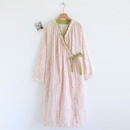 Kimono da notte in garza di cotone con stampa floreale a piccoli motivi - Rosa - L - image 0