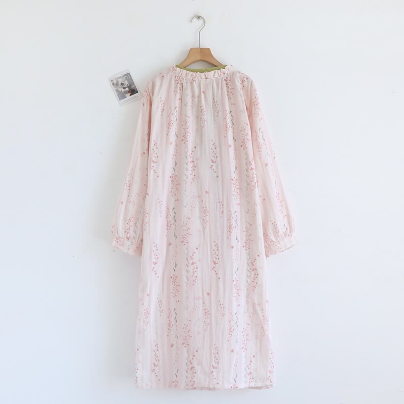 Kimono da notte in garza di cotone con stampa floreale a piccoli motivi - image 3