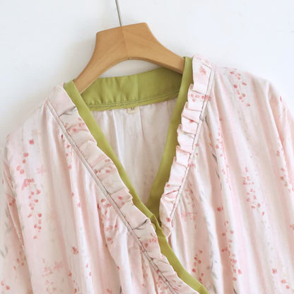 Kimono da notte in garza di cotone con stampa floreale a piccoli motivi - image 5