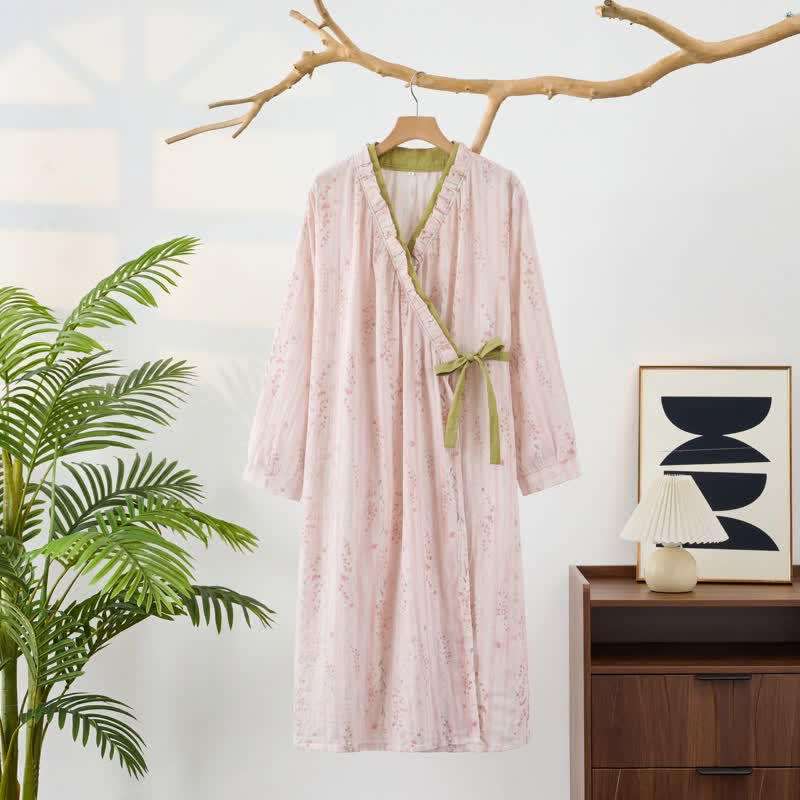 Kimono da notte in garza di cotone con stampa floreale a piccoli motivi - image 2