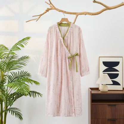 Kimono da notte in garza di cotone con stampa floreale a piccoli motivi - image 2