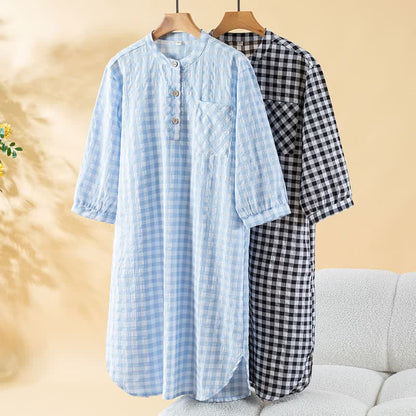 Camicia da notte classica a quadri in puro cotone - image 0