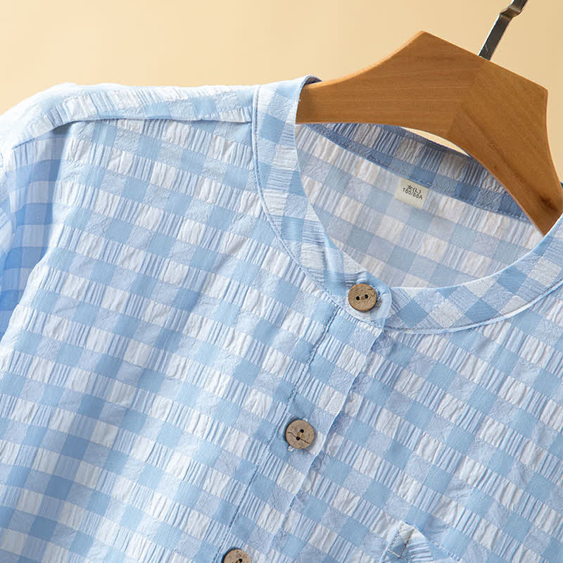 Camicia da notte classica a quadri in puro cotone - image 9