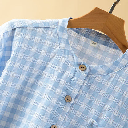 Camicia da notte classica a quadri in puro cotone - image 9