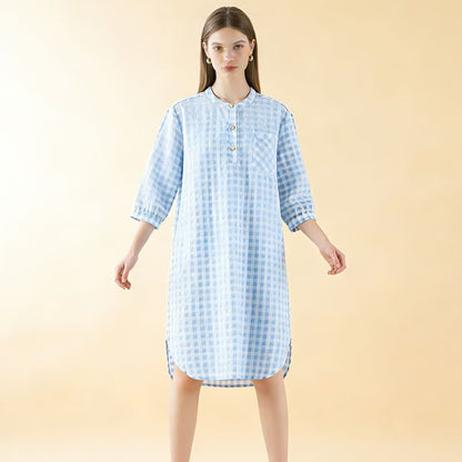 Camicia da notte classica a quadri in puro cotone - image 8