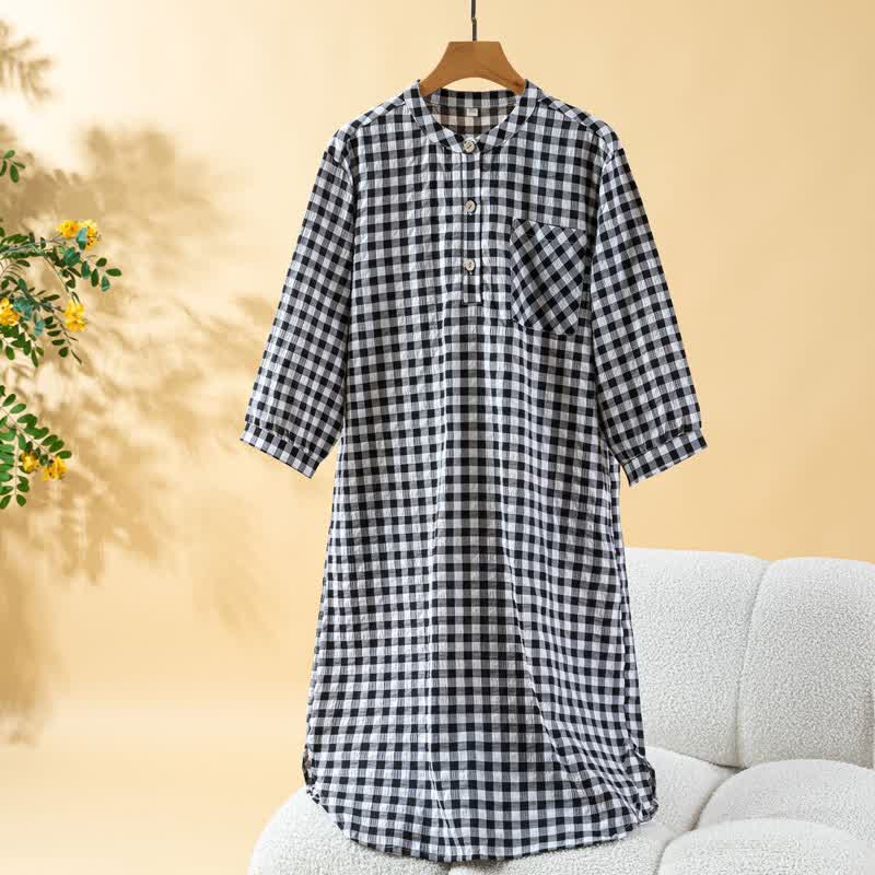 Camicia da notte classica a quadri in puro cotone - Nero - XL - image 15