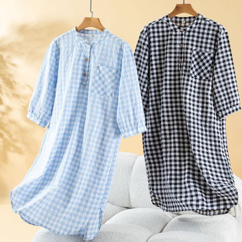 Camicia da notte classica a quadri in puro cotone - image 1