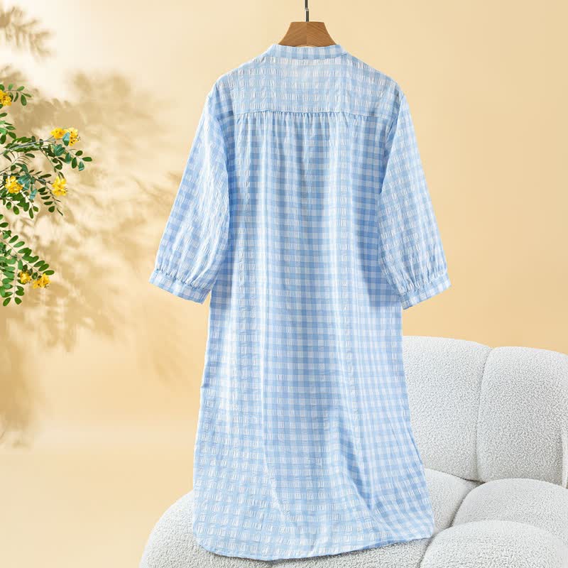 Camicia da notte classica a quadri in puro cotone - image 6