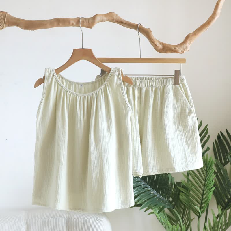 Completo composto da canotta e pantaloncini in doppia garza di cotone. - Verde - XL - image 12