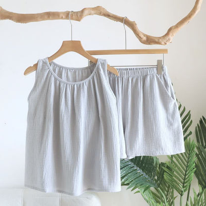 Completo composto da canotta e pantaloncini in doppia garza di cotone. - Grigio blu - XL - image 2
