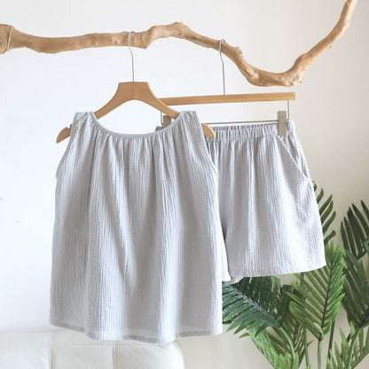 Completo composto da canotta e pantaloncini in doppia garza di cotone. - image 3