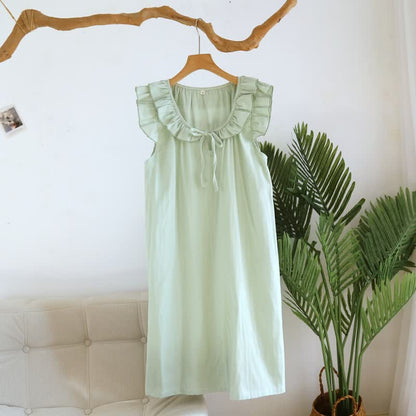 Camicia da notte in garza di cotone tinta unita con maniche a volant - Verde chiaro - XL - image 13