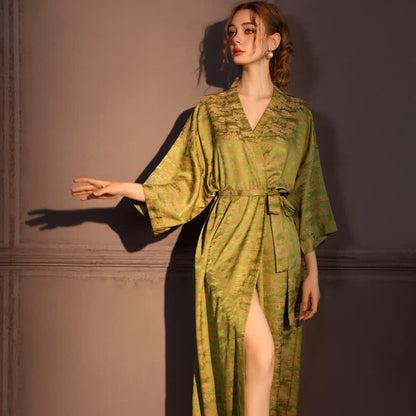Accappatoio a maniche a 3/4 con delicata fantasia vintage - Verde - Taglie forti - image 0